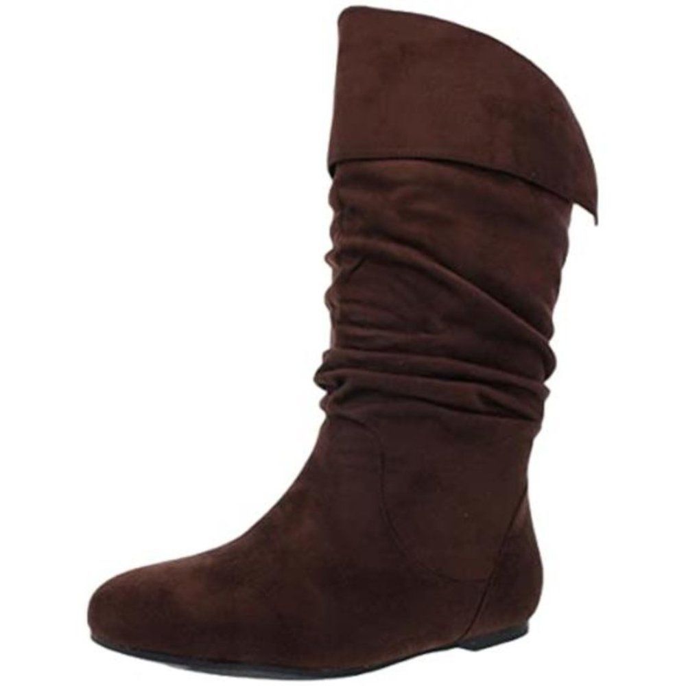 JOURNEE COLLECTION Womens Brown Folded-Over Comfort Chelly Boots Size 9.5M WC